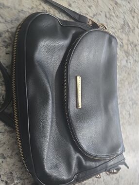 Poppy & Peonies Black Leather Crossbody with Gold Hardware